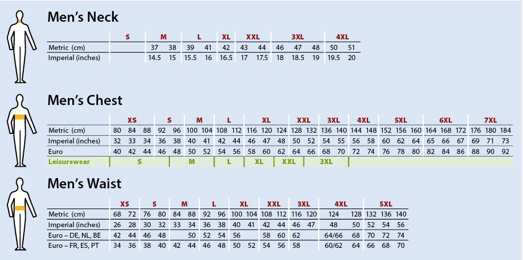 Size chart men